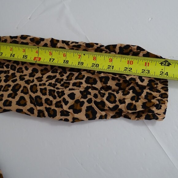 Shein Leopard Print Long Sleeve Blouse With Ruffle Trim Women Size L US 8 10 - Picture 10 of 11
